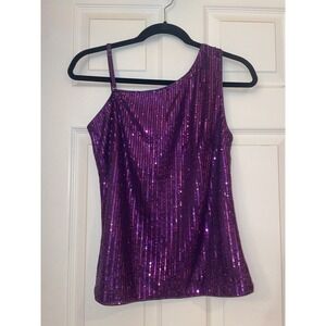 Grace Karin Purple Sequin One Shoulder Top Sleeveless Party Blouse Womens Medium